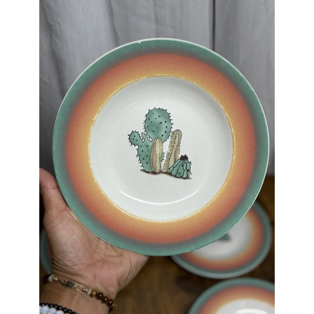 Set of‎ 5 Meiwa Ceramic Dessert Plates Cactus Desert Southwest Design
